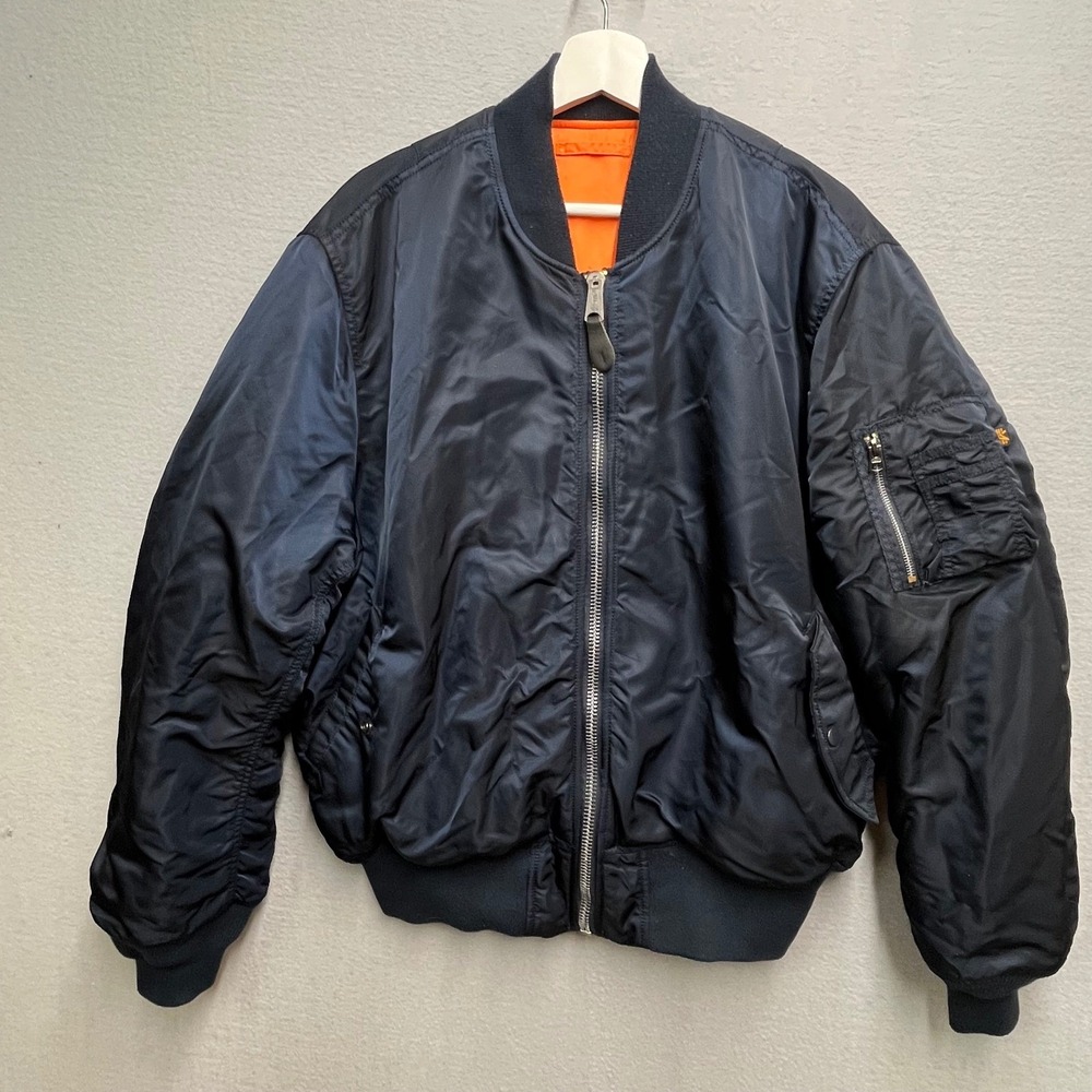 VTG Alpha Industries MA-1 Flight Jacket Navy Blue Orange Reversible Bomber XL